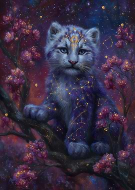 Celestial Snow Leopard Cub in Bloom
