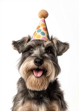 Party Cesky Terrier with Polka Dot Hat