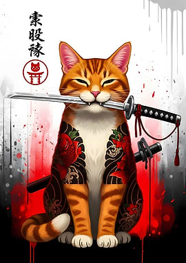 Samurai Cat with Katana