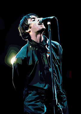 Liam Gallagher singing into microphone