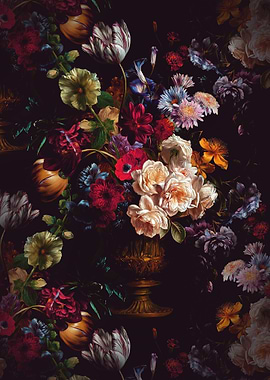 Dark Floral Still Life Painting