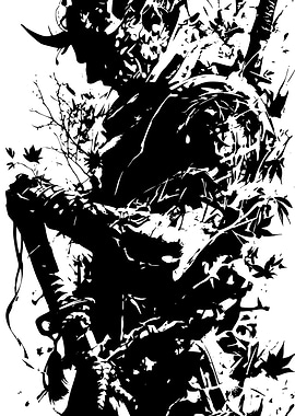Black and White Samurai Illustration