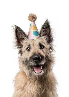 Belgian Laekenois Dog with Birthday Hat