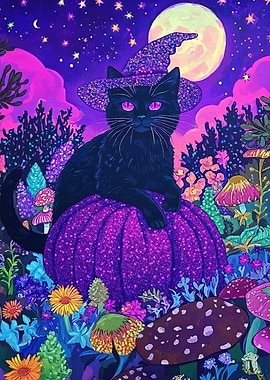 Whimsical Witch Cat Pumpkin