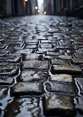Wet Cobblestone Street