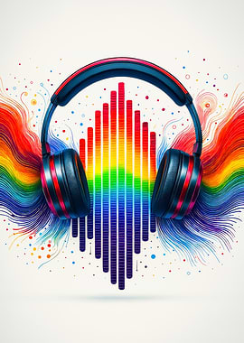 Rainbow Headphones with Equalizer Graphic