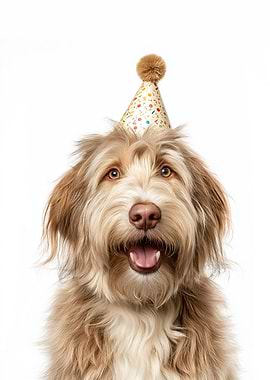 Happy Otterhound Dog with Party Hat