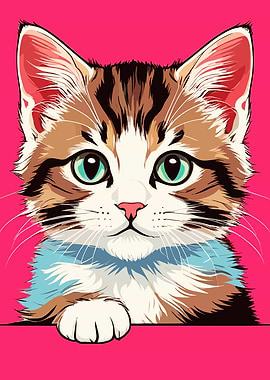 Cute Cat Portrait on Pink Background