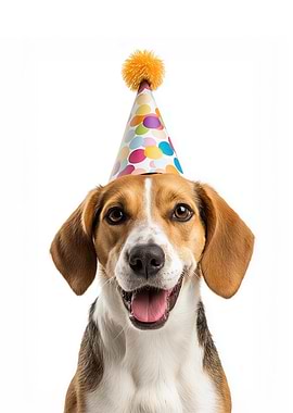 American Foxhound Dog with Party Hat