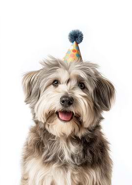 Dandie Dinmont Terrier Dog with Party Hat