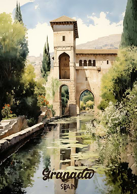 Granada, Spain Watercolor Landscape