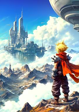 Cloud Strife overlooking Midgar Final Fantasy VII