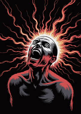 Screaming Man with Fiery Aura
