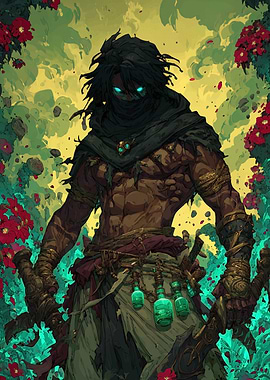 Mysterious Warrior in Floral Setting