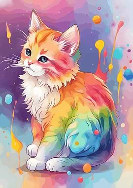 Colorful Watercolor Cat