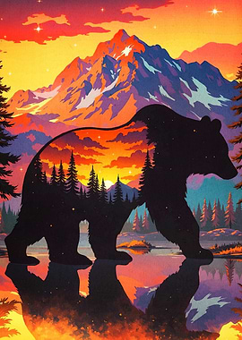 Bear Silhouette Mountain Landscape