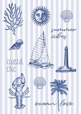 Coastal Chic Summer Vibes on Blue White Stripes