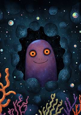 Friendly Purple Creature in Underwater Cave