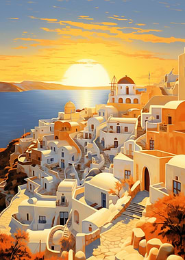 Santorini Village at Sunset