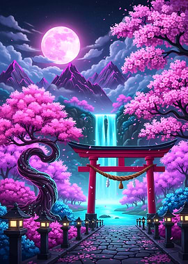 Japanese Cherry Landscape Torii Gate