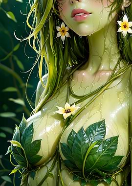 Green Woman with Floral Adornments