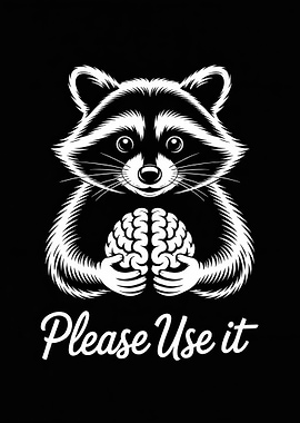 Funny Raccoon with Brain Please Use It