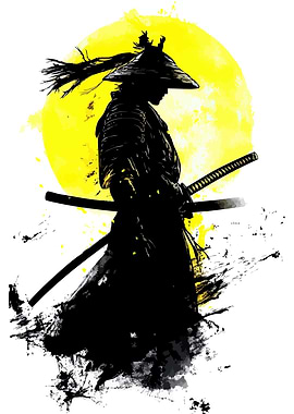 Samurai Silhouette with Moon