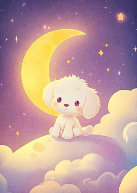 Cute Puppy Cloud Moon
