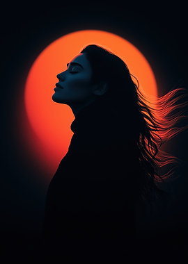 Silhouette of Woman with Orange Circle