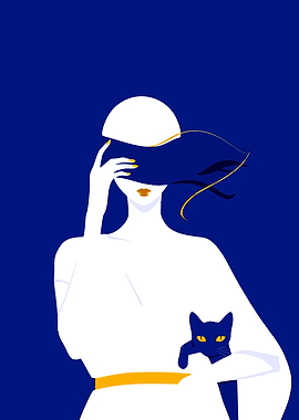 Woman with Cat Minimalist Art