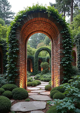 Brick Arches in Lush Garden