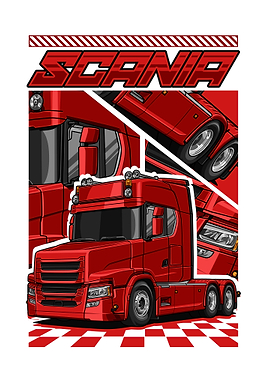 Red Scania Truck Illustration