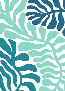 Abstract Teal Leaves Pattern