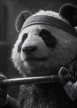Monochrome Panda Lifting Weights