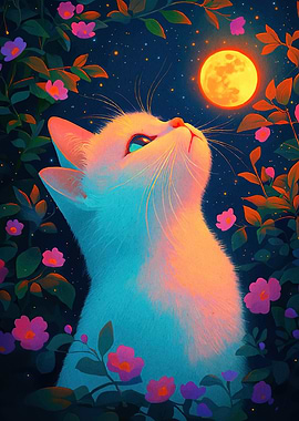 Cat Gazing Moon