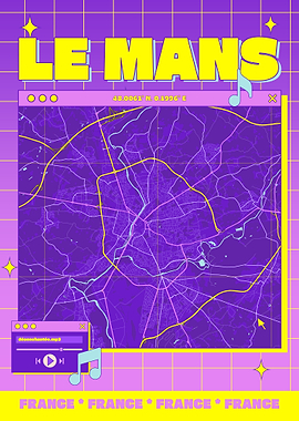 Le Mans France Map Retro Poster