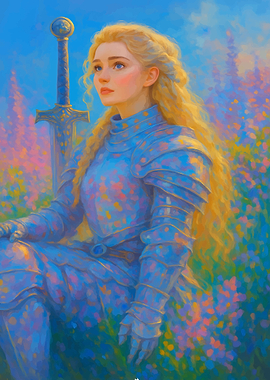 Blonde Knight in Floral Field