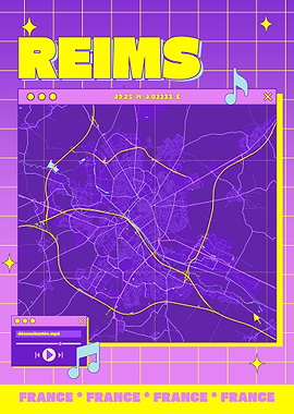 Reims France Map Retro Aesthetic