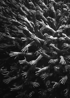 Reaching Hands in Black and White