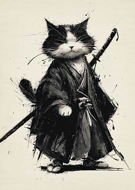 Samurai Cat Ink Illustration