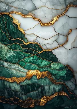 Emerald and Gold Abstract Marble