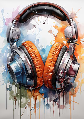 Headphones Watercolor Art