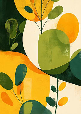 Abstract Botanical Art with Green and Yellow
