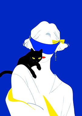 Woman with Cat Minimalist Art