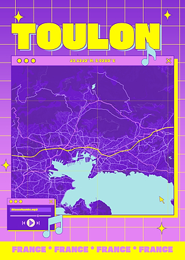 Toulon France Retro Map Art