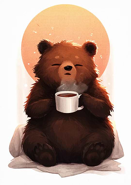 Bear with Coffee Cup Illustration