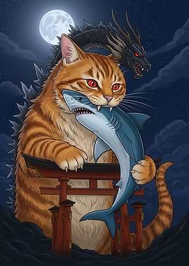 Catzilla Biting Shark