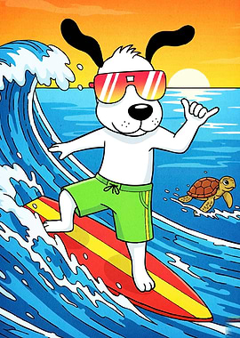 Surfing Dog Cartoon