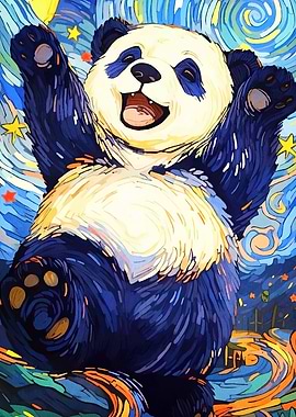 Happy Panda Starry Night