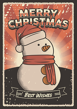 Retro Christmas Snowman Best Wishes Poster